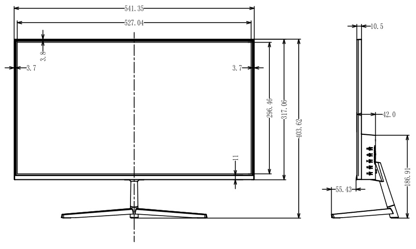 ابعاد مانیتور 24اینچ داهوا مدل LM24-B200