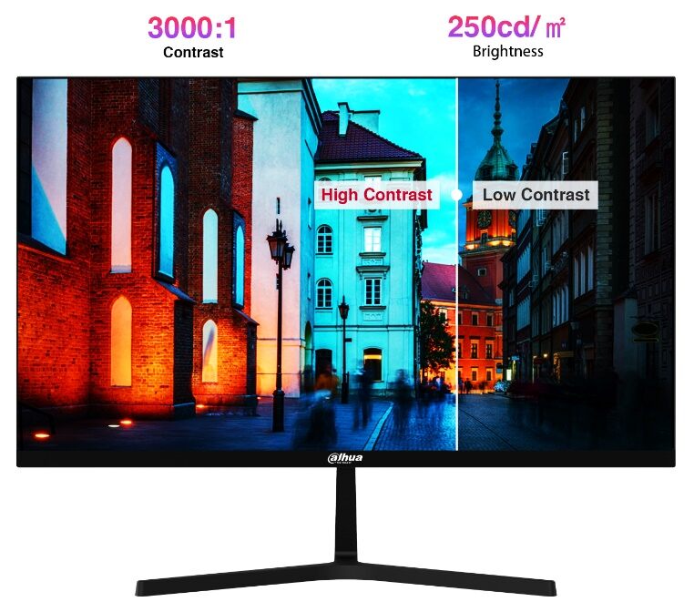 مانیتور داهوا DAHUA LM24-B200S دارای کنتراست 3000:1 و روشنایی 250 کندلا بر مترمربع است.