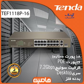 سوییچ شبکه 18 پورت تندا مدل TEF1118P-16