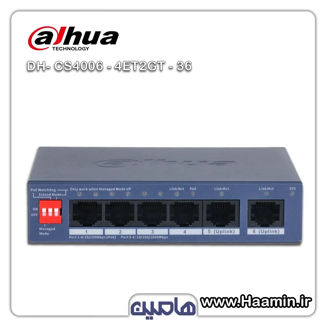 سوئیچ شبکه 6 پورت داهوا مدل DH-CS4006-4ET2GT-36